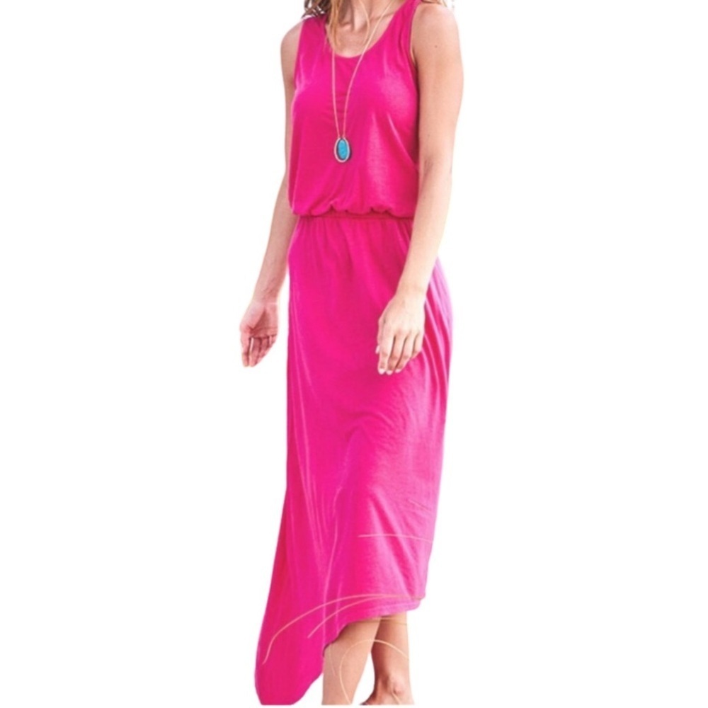 Fresh Produce Maxi Dress. Size S. Raspberry pink. Sleeveless sundress.